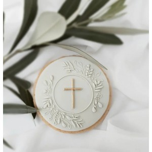 Timbro biscotto e pasta Croce floreale Comunione e Battesimo