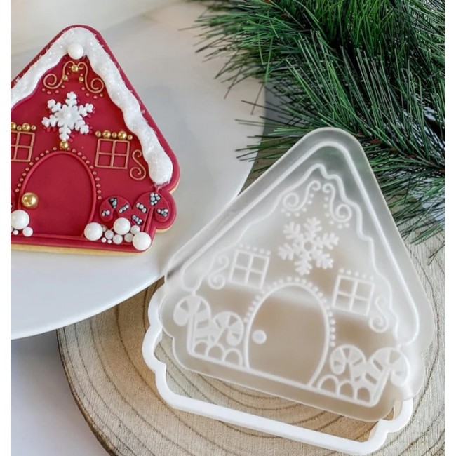 Taglia biscotti + timbro Casetta di pan di zenzero + stampino per biscotti