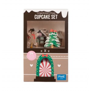 Set per Cupcake - Villaggio di Natale - conf. con 24 pirottini e Toppers