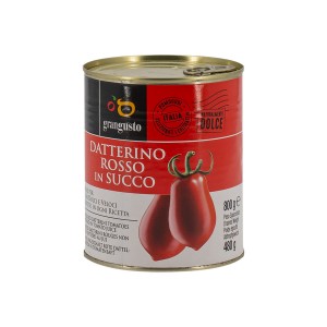 Pomodori datterini rossi interi in succo da 800 gr Pomodori datterini rossi interi in succo da 800 gr