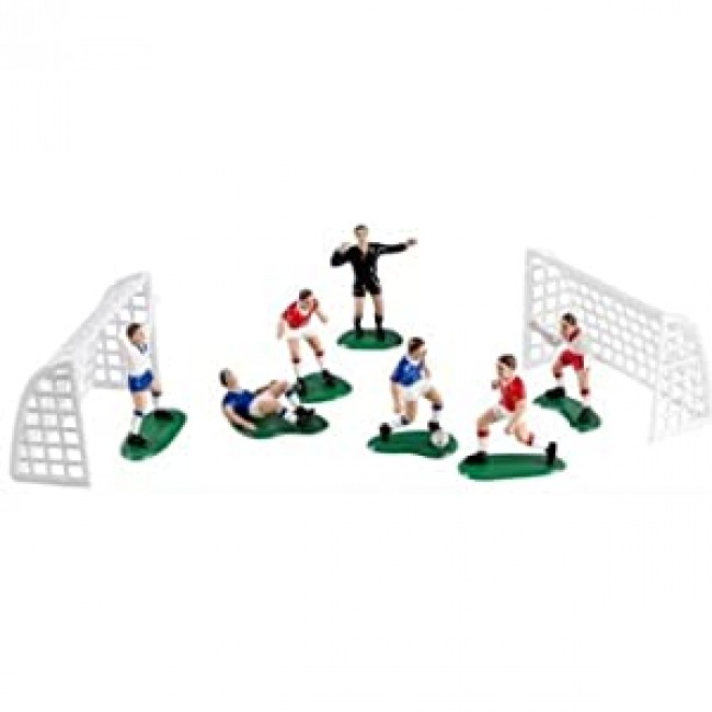 Set calcio per torta 2 porte da calcio 6 giocatori e un arbitro