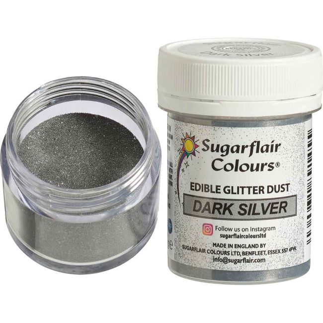 Colore Sugarflair Edible Glitter Dust Dark Silver