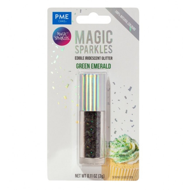 Magic Sparkles, glitter iridescente commestibile –  Verde smeraldo  (3 g)