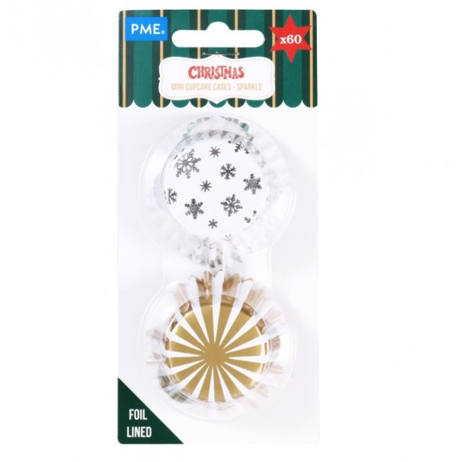Pirottini per mini cupcake rivestiti in lamina di Natale - Sparkle (confezione da 60)
