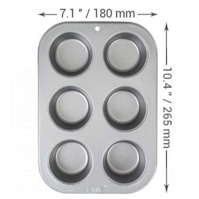 Teglia Antiaderente in acciaio al carbonio per 6 Cupcakes o Muffin