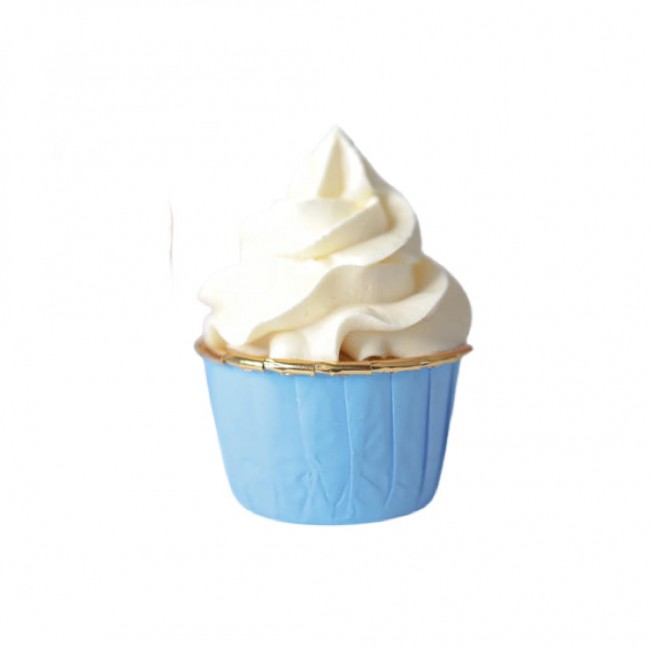 Pirottino per cupcake e muffin Azzurro con finiture Oro 24 pezzi