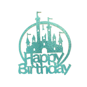 Stencil Happy Birthday Rotondo Azzurro Glitterato da 2 pezzi 