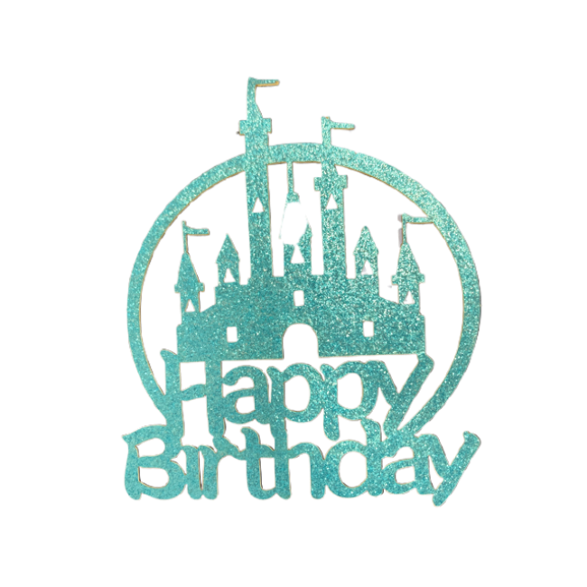 Stencil Happy Birthday Rotondo Azzurro Glitterato da 2 pezzi