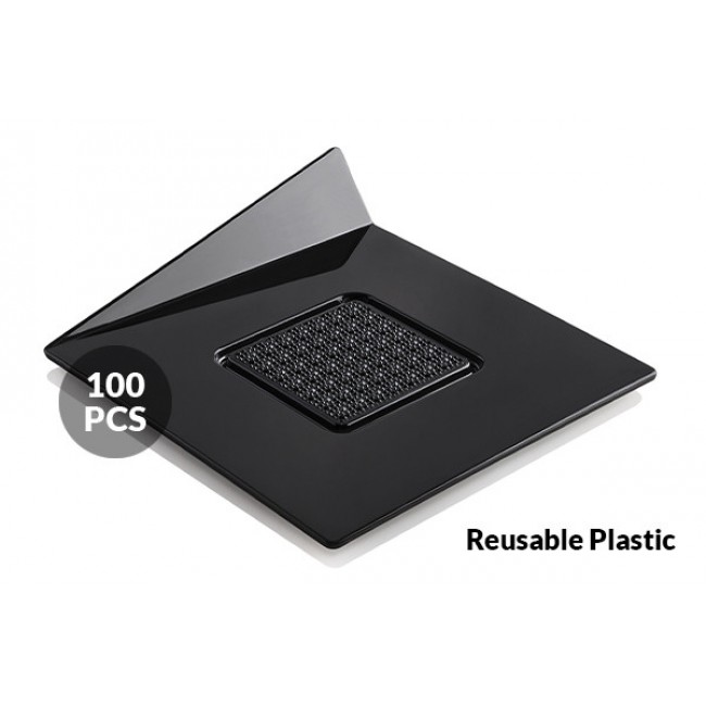 Vassoi riutilizzabili in plastica Quadrato 100 pz Nero Square 83x83mm