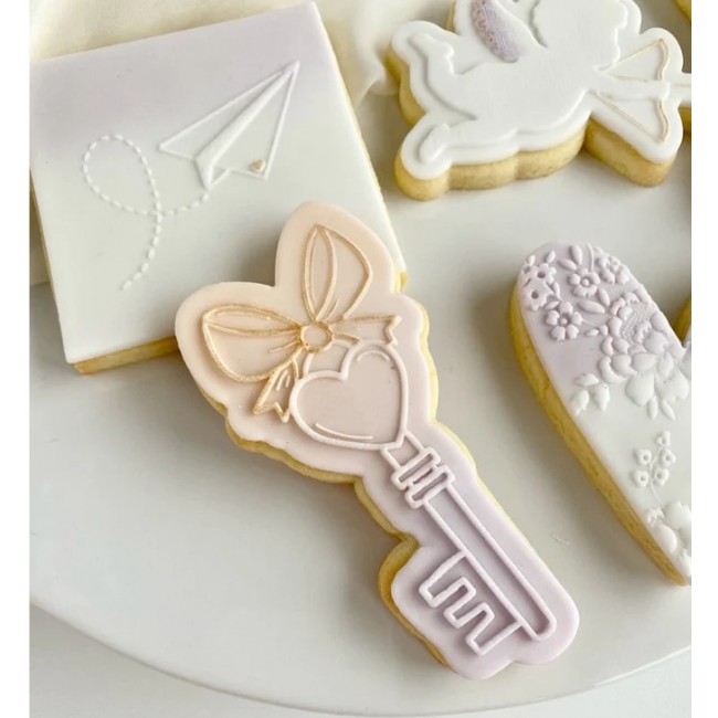 Stampo biscotto + timbro Chiave del mio cuore + stampino per biscotti