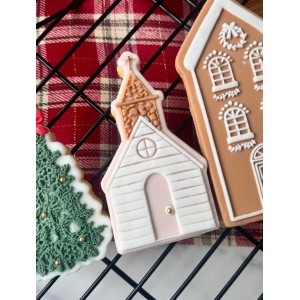 Stampo biscotto + timbro Chiesa del villaggio di Natale + stampino per biscotti