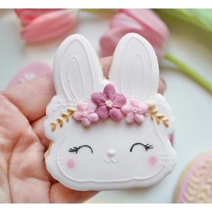 Stampo + tagliabiscotti Testa di coniglio con fiori